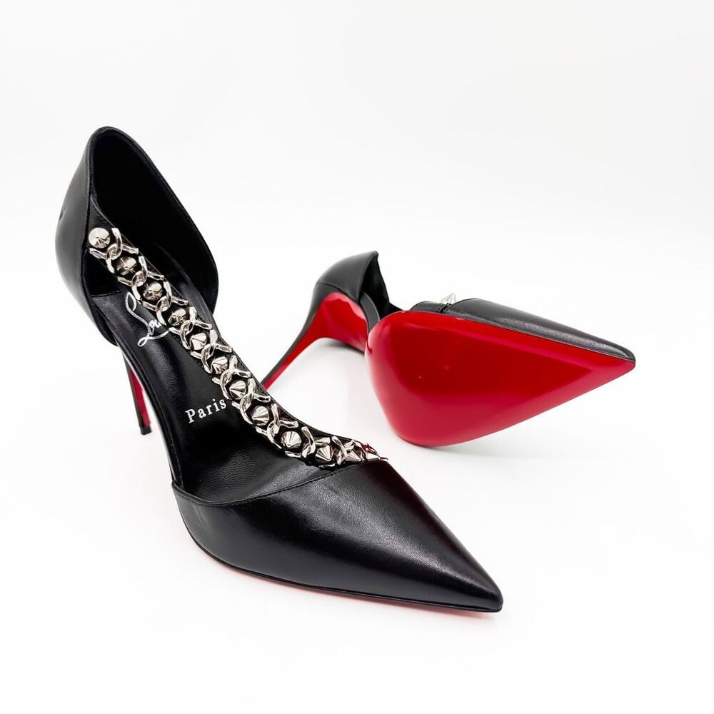 Christian Louboutin Deomina Chain 100 Black Spike Stud Cross Strap Heel Pumps